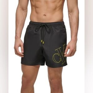 Calvin Klein Men's Black and Yellow Swimtrunks UPF 40+ NWT XL